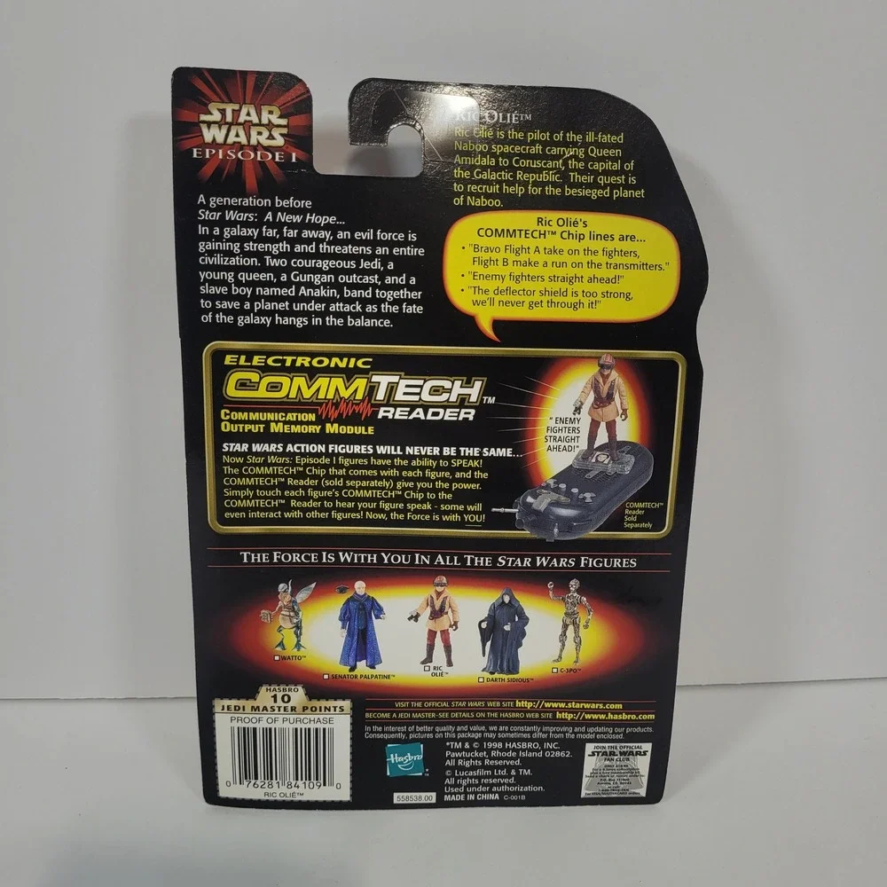Star Wars Episode I Ric Olie Action Figure Hasbro 1998 CommTech Chip New